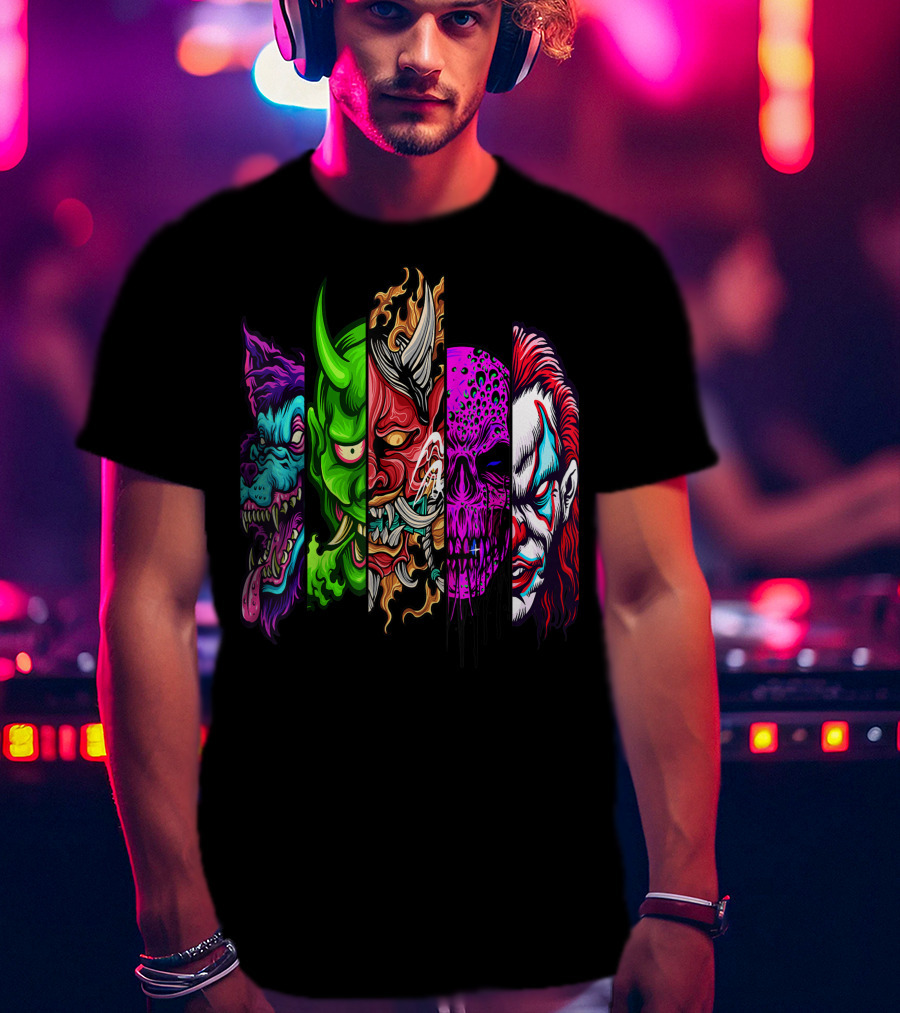 Evil Demons Horror Creatures Scary Halloween Monster Faces T-Shirt