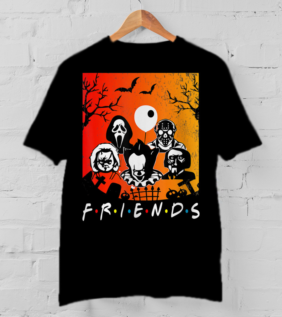Friends Of Horror Halloween Characters Collage T-Shirt