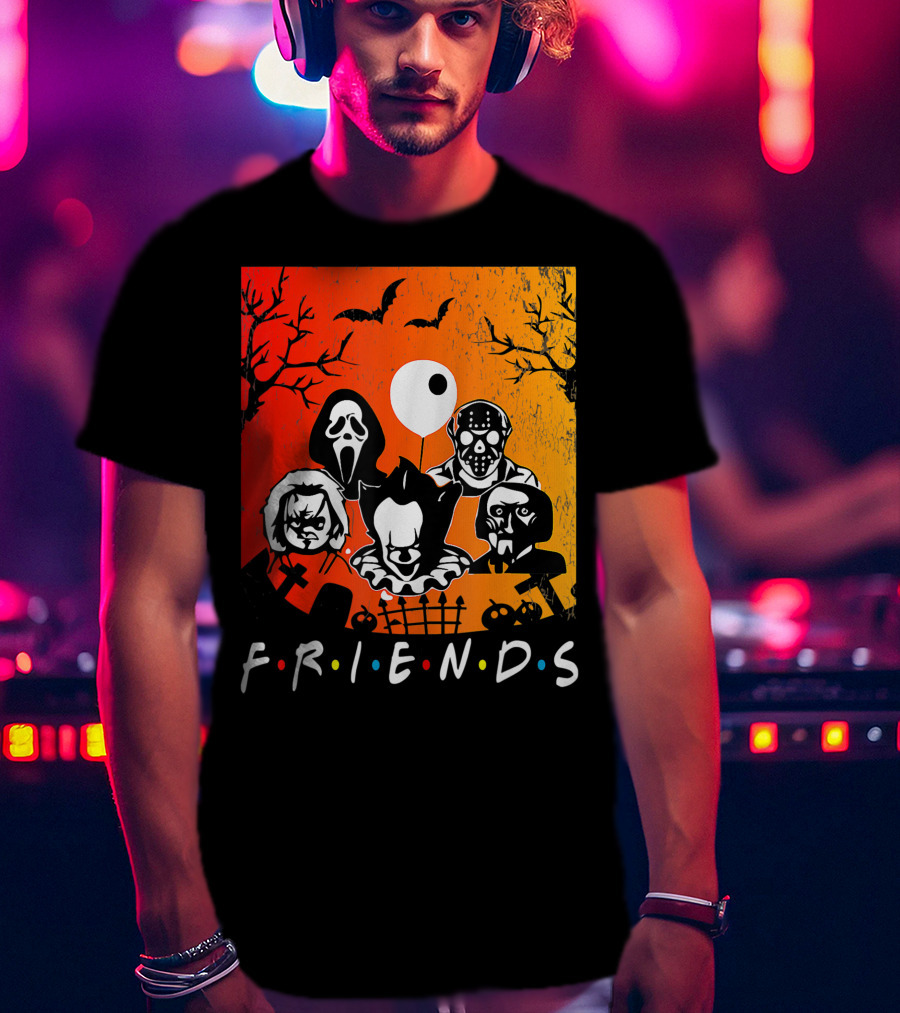 Friends Of Horror Halloween Characters Collage T-Shirt