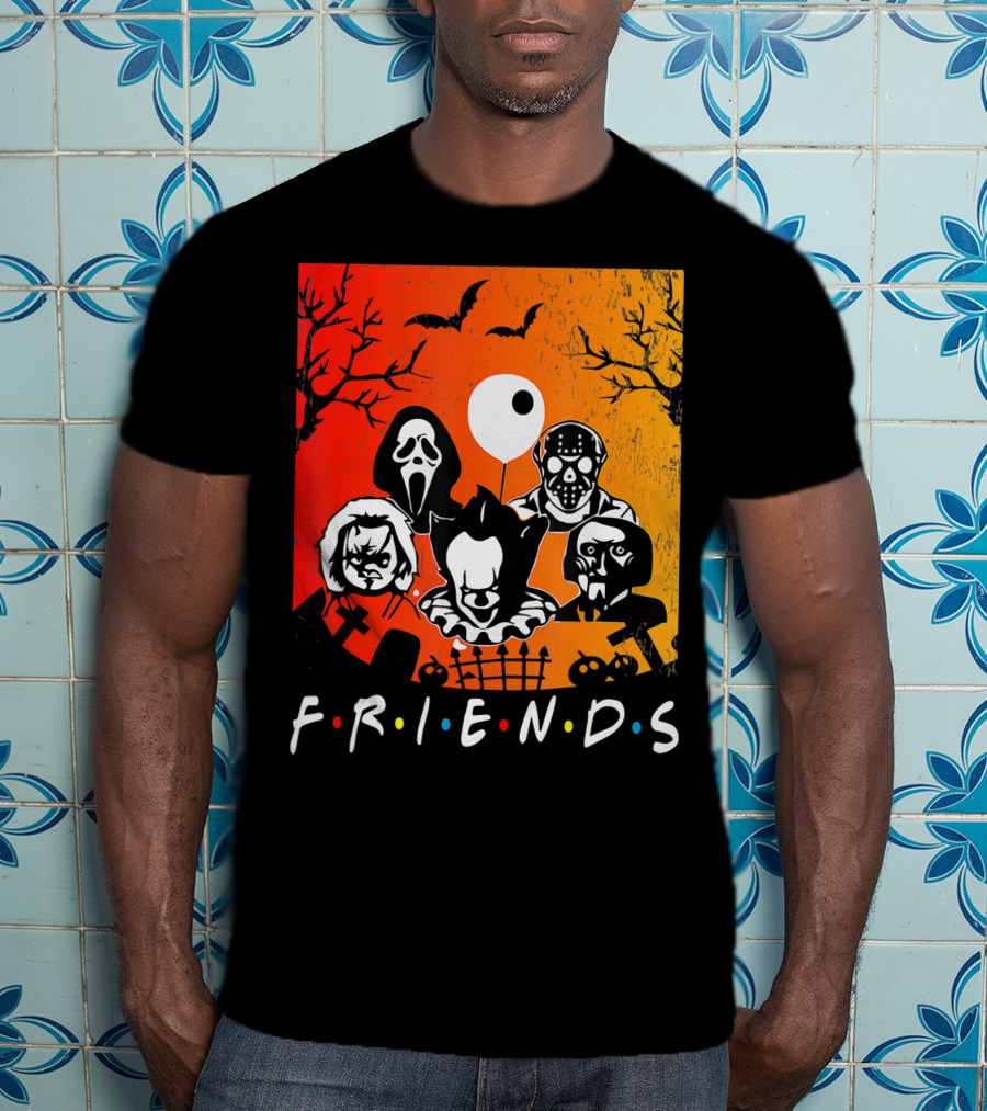 Friends Of Horror Halloween Characters Collage T-Shirt