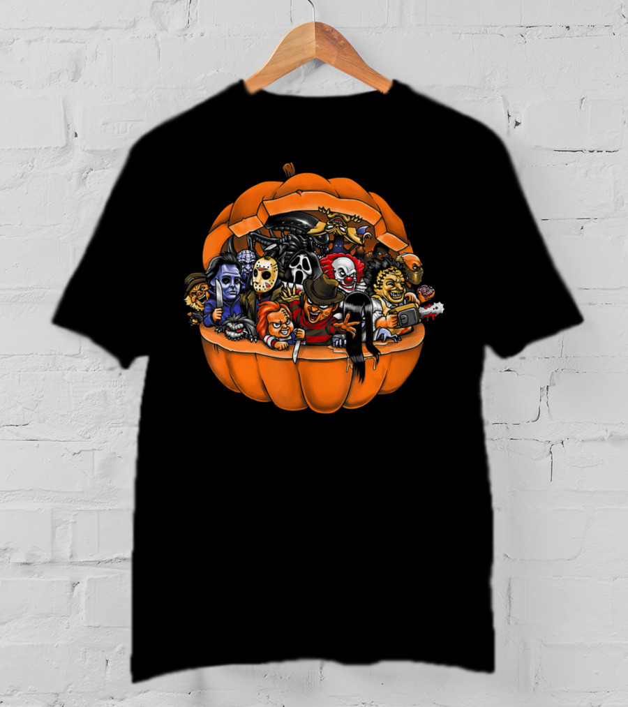 Funny Horror Movie Clown Skeleton Halloween Pumpkin Characters T-Shirt