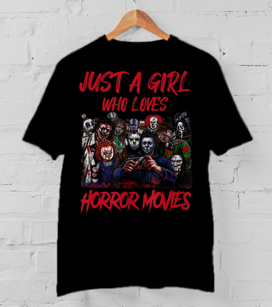 Just A Girl Who Loves Horror Movies Icons Collage T-Shirt