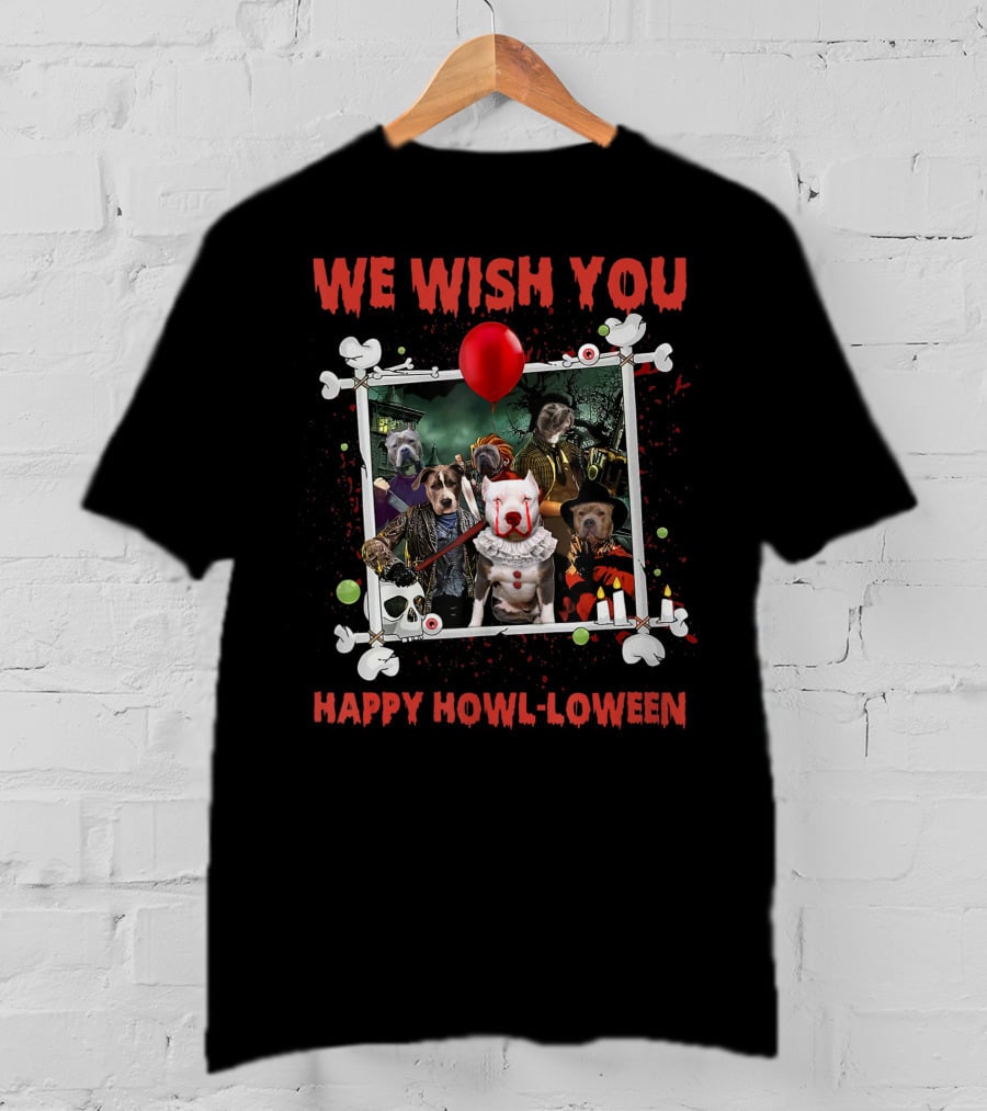 We Wish You Happy Howl-loween Halloween Dog Horror Characters T-Shirt
