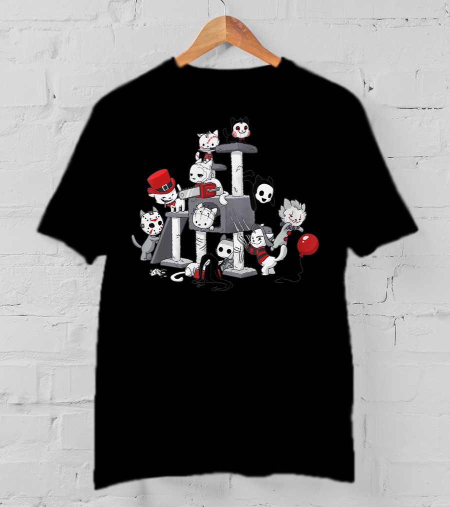 Halloween Funny Cute Cats Horror Movie Characters T-Shirt