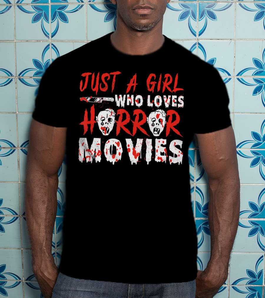 Just A Girl Who Loves Horror Movies Knife Mask Halloween T-Shirt