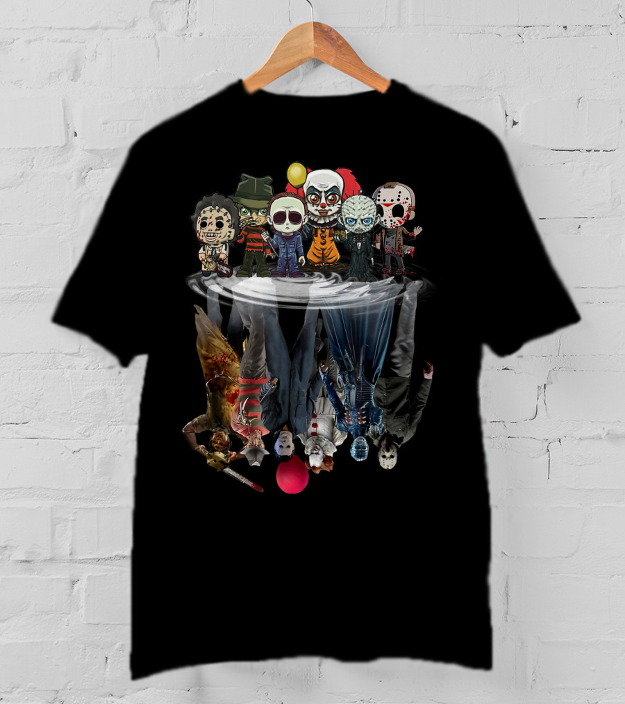 Horror Movie Characters Reflected In Water Mirror T-Shirt