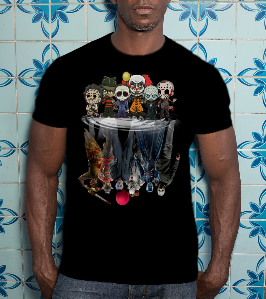 Horror Movie Characters Reflected In Water Mirror T-Shirt