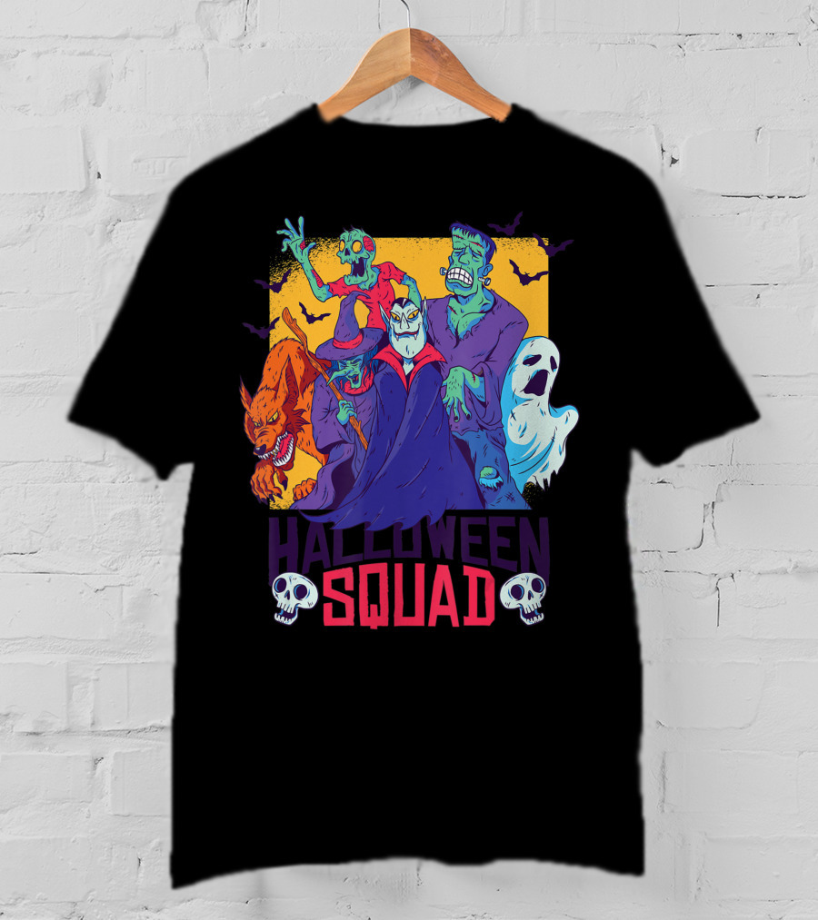 Halloween Squad Funny Horror Characters Vampire Wolf Zombie Ghost Monster T-Shirt