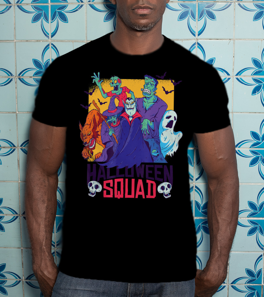 Halloween Squad Funny Horror Characters Vampire Wolf Zombie Ghost Monster T-Shirt