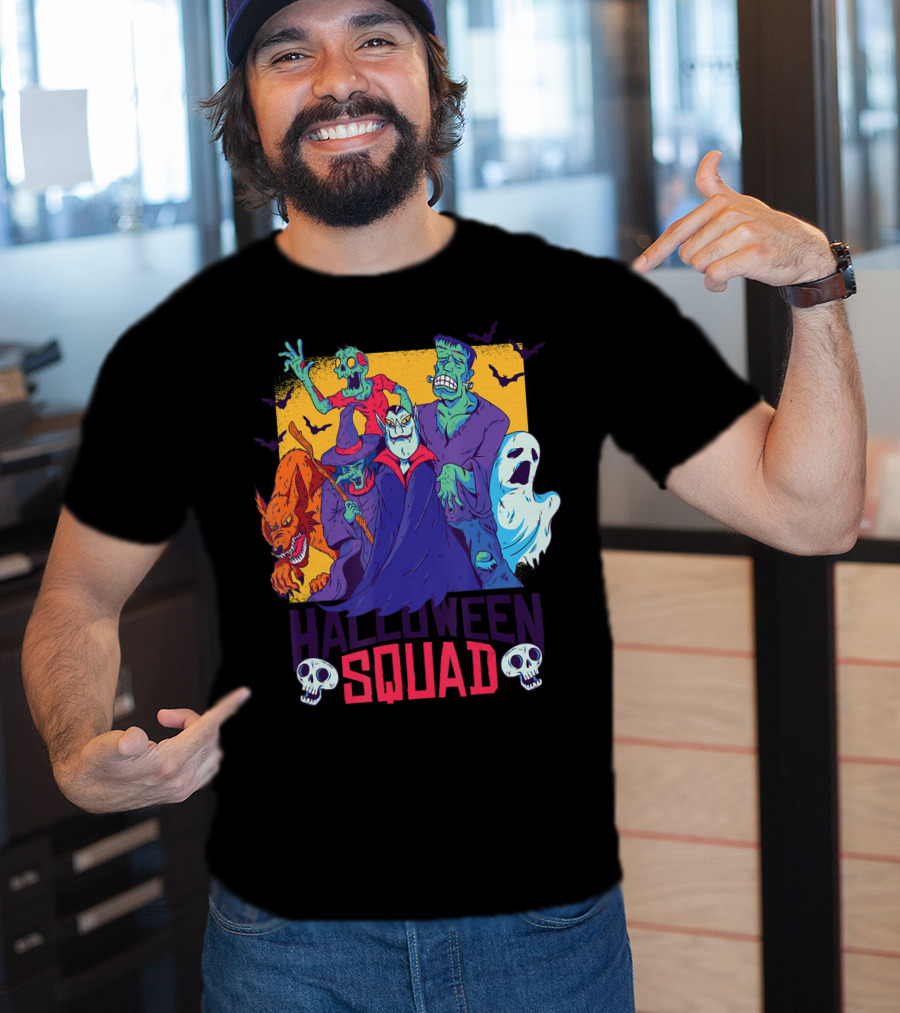 Halloween Squad Funny Horror Characters Vampire Wolf Zombie Ghost Monster T-Shirt