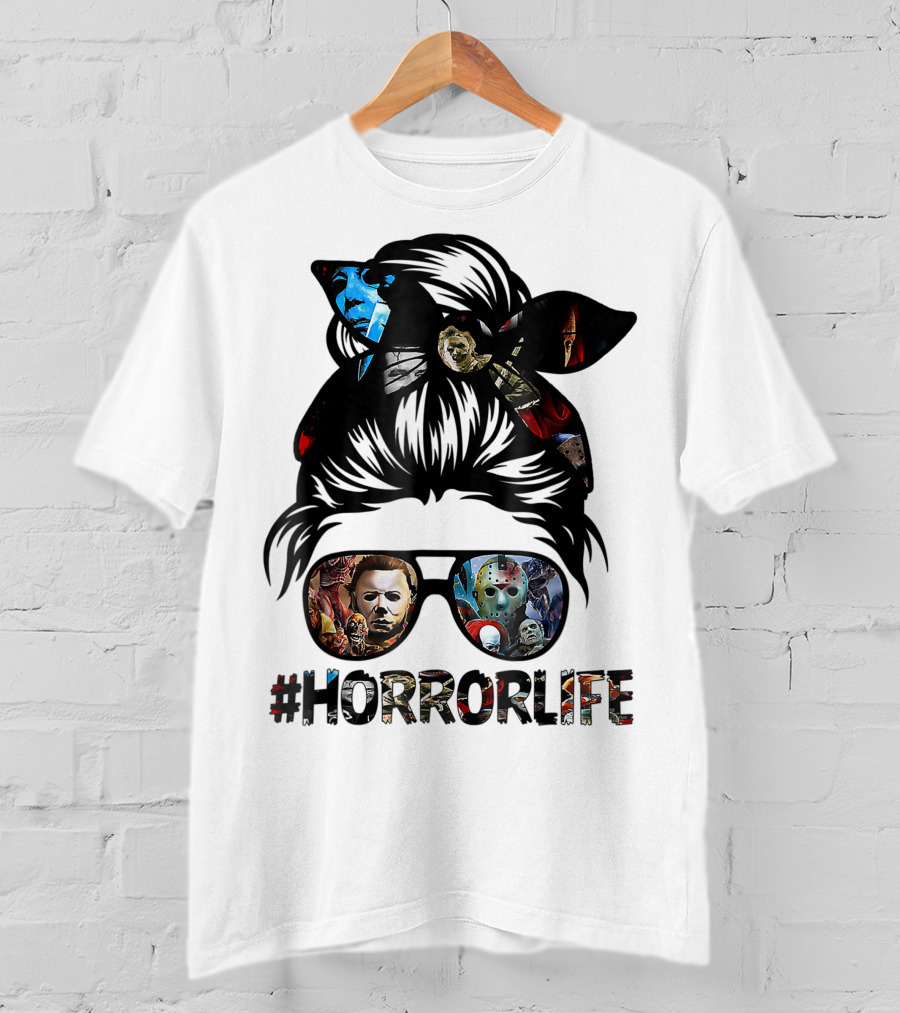 Horror Life Girl With Iconic Halloween Movie Characters T-Shirt