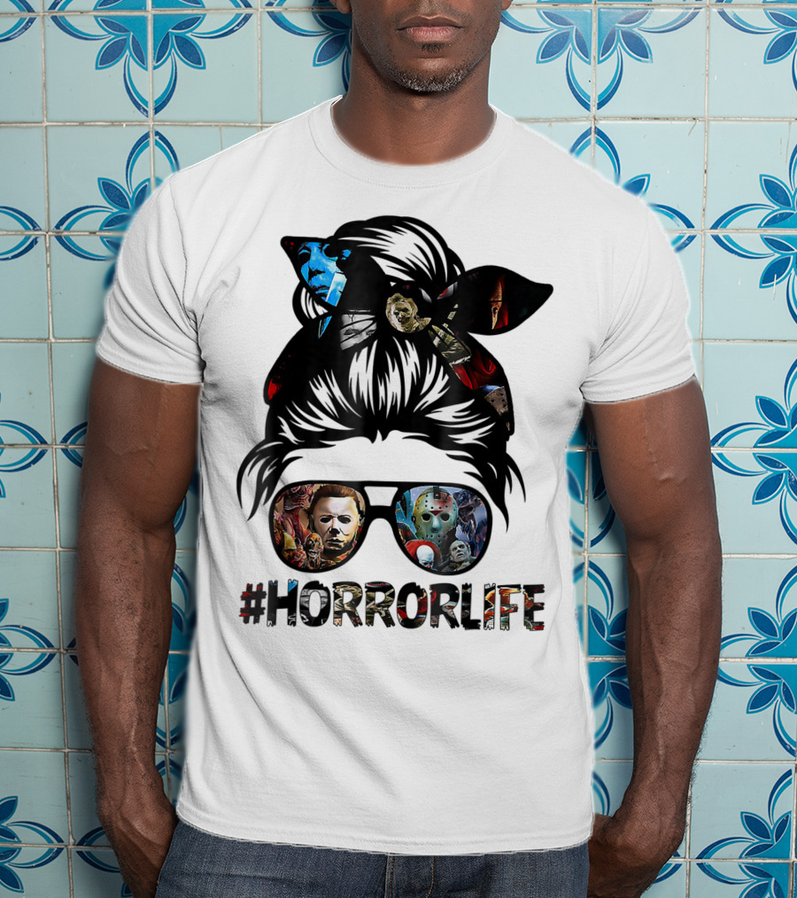 Horror Life Girl With Iconic Halloween Movie Characters T-Shirt