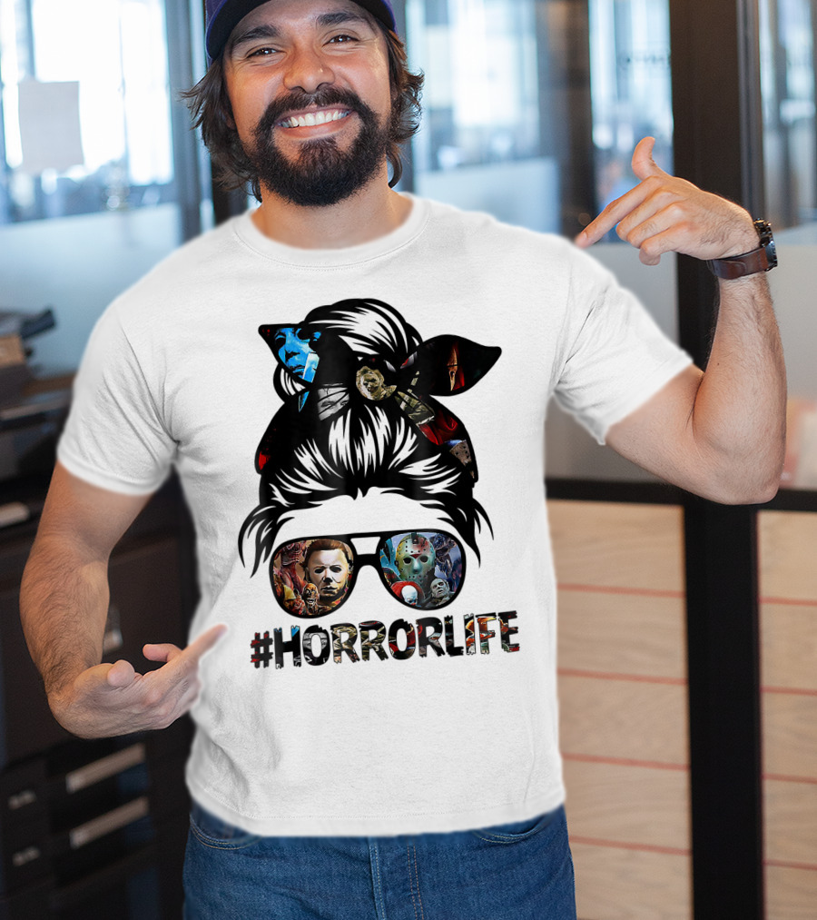 Horror Life Girl With Iconic Halloween Movie Characters T-Shirt