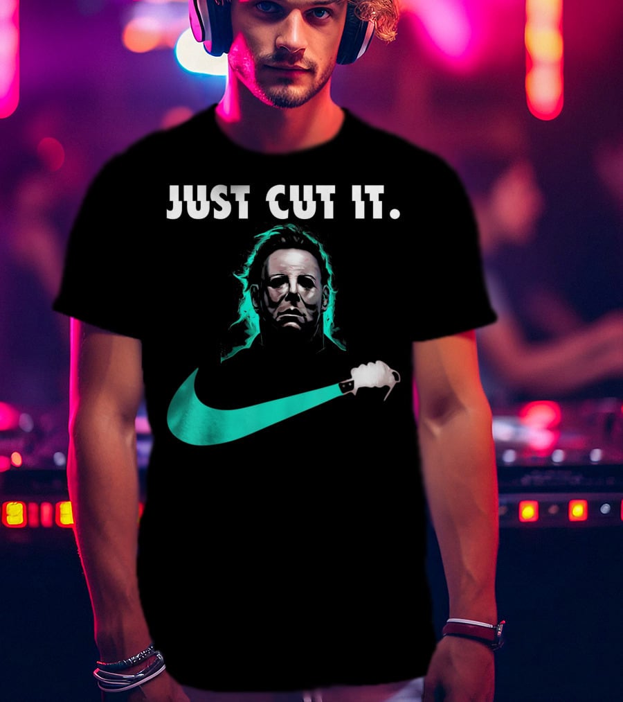 Just Cut It Horror Vintage Halloween Michael Myers Knife Swoosh T-Shirt