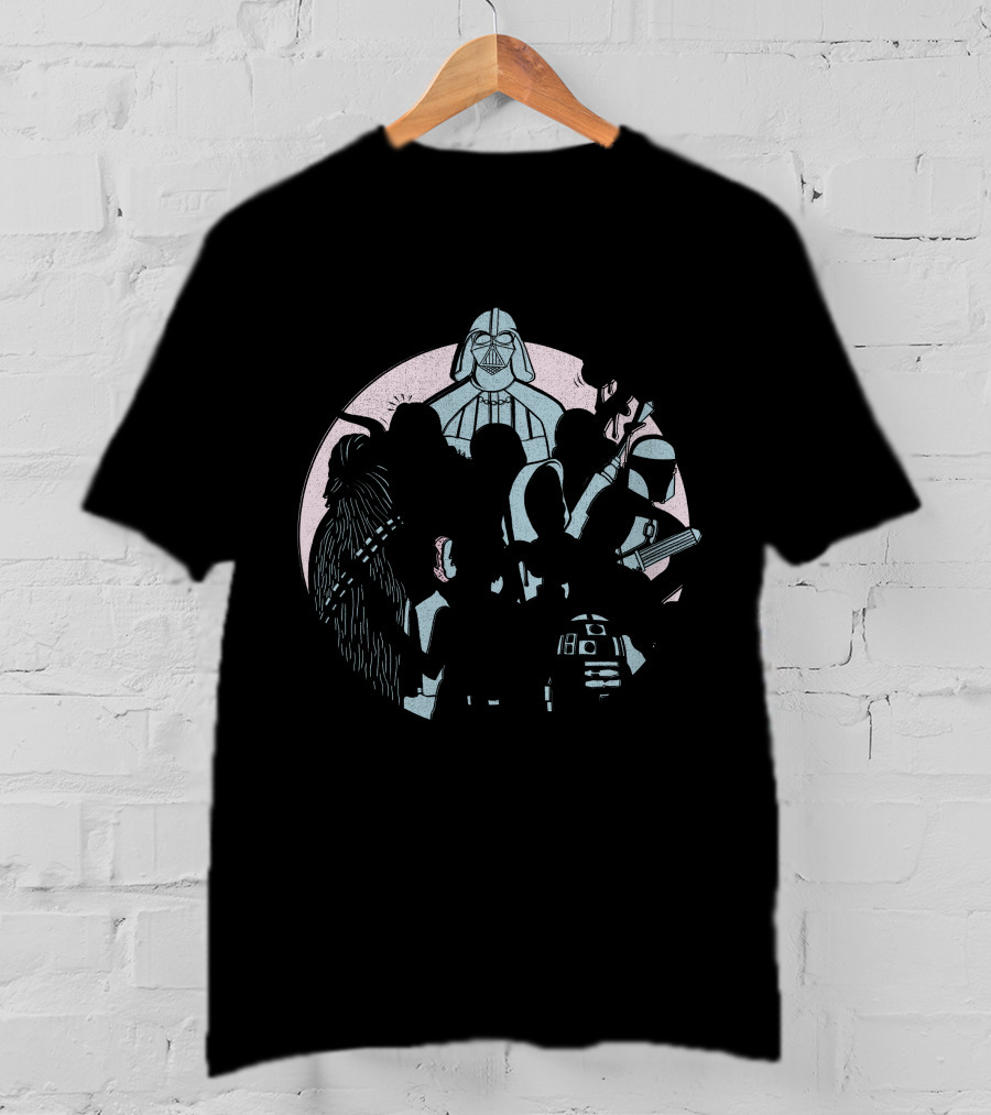 Star Wars Heroes And Villains Pastel Doodle Vader Stormtrooper Chewbacca Mandalorian R2-D2 T-Shirt