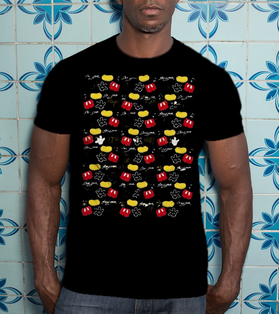 Mickey Mouse Iconic Logos Red Yellow Black T-Shirt