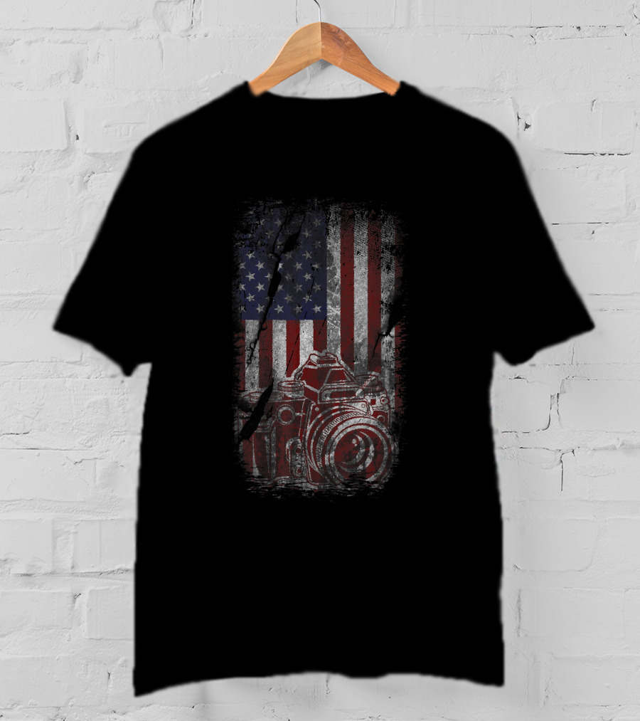American Patriotic Photography Distressed Grunge USA Flag Camera T-Shirt