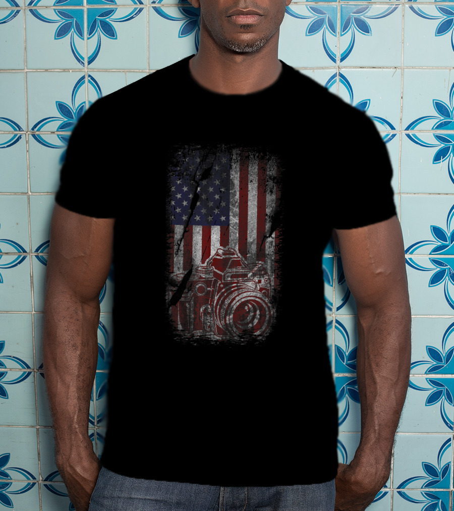 American Patriotic Photography Distressed Grunge USA Flag Camera T-Shirt