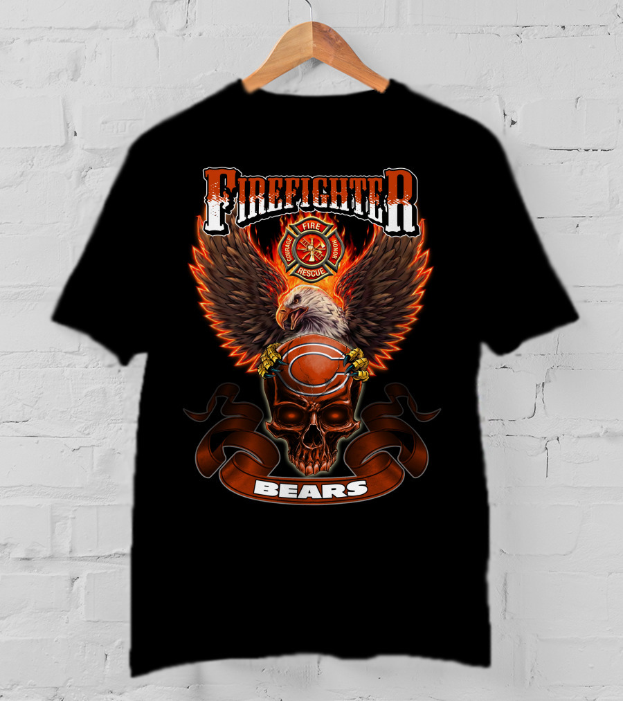 Firefighter Chicago Bears Fire Rescue Eagle Skull T-Shirt