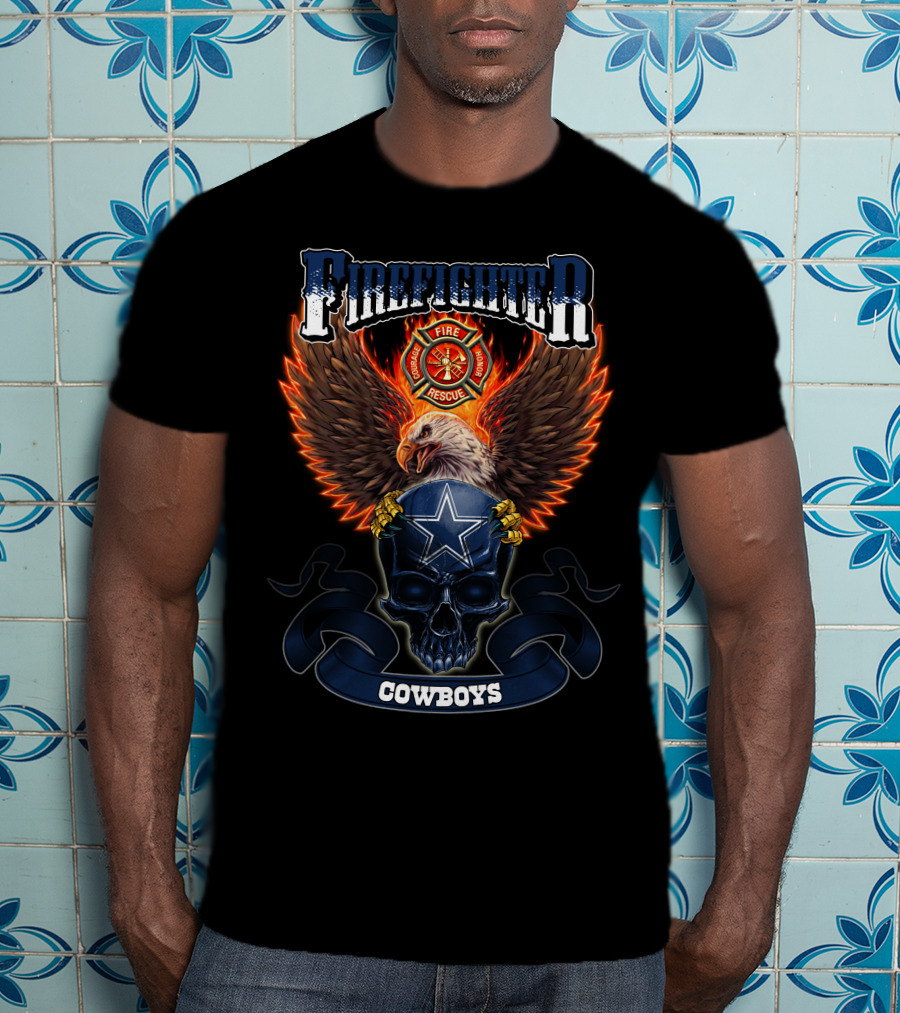 Firefighter Rescue Eagle Skull Cowboys T-Shirt