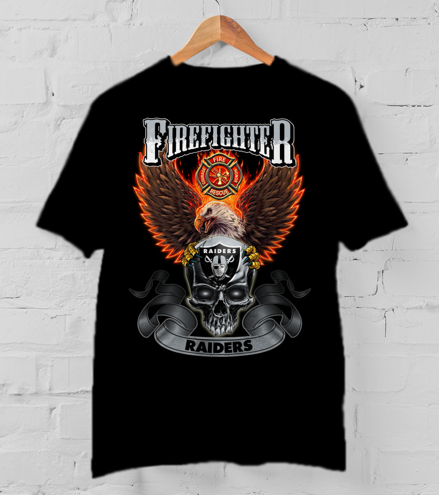 Firefighter Fire Rescue Eagle Skull Raiders T-Shirt