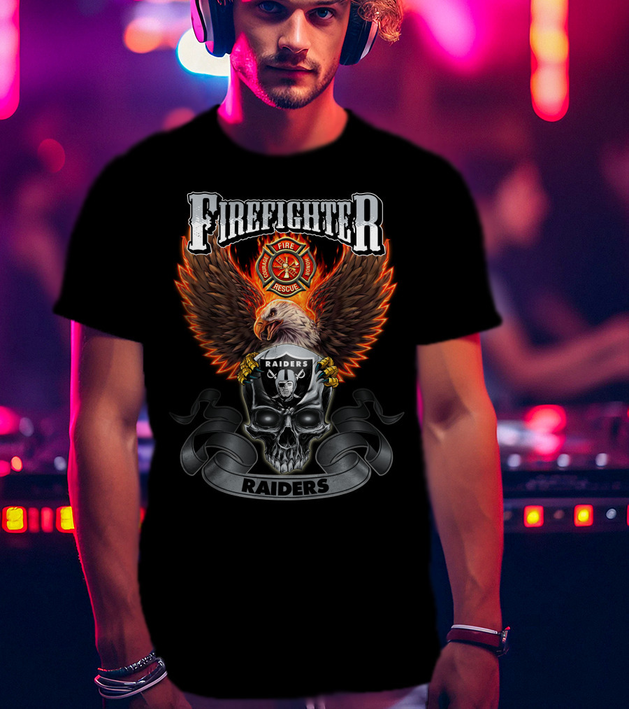 Firefighter Fire Rescue Eagle Skull Raiders T-Shirt