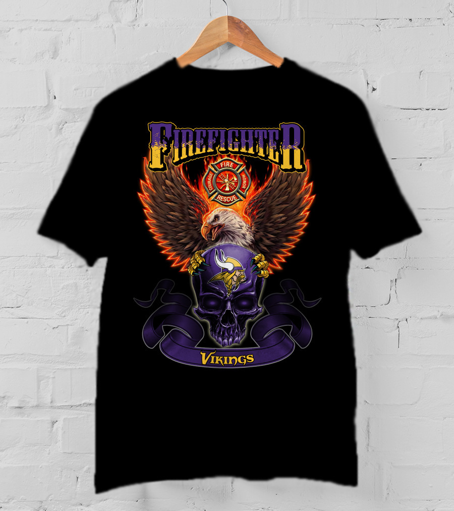 Firefighter Fire Rescue Eagle Minnesota Vikings Skull T-Shirt