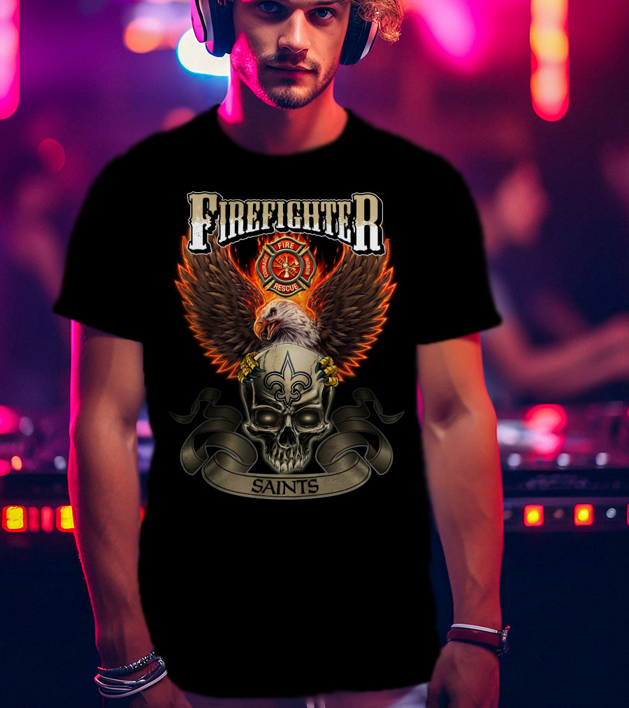 Firefighter Fire Rescue Eagle Skull Saints T-Shirt