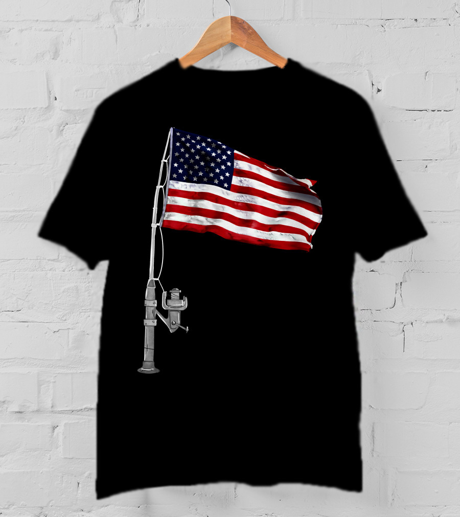 American Fishing Rod Flag Camping T-Shirt