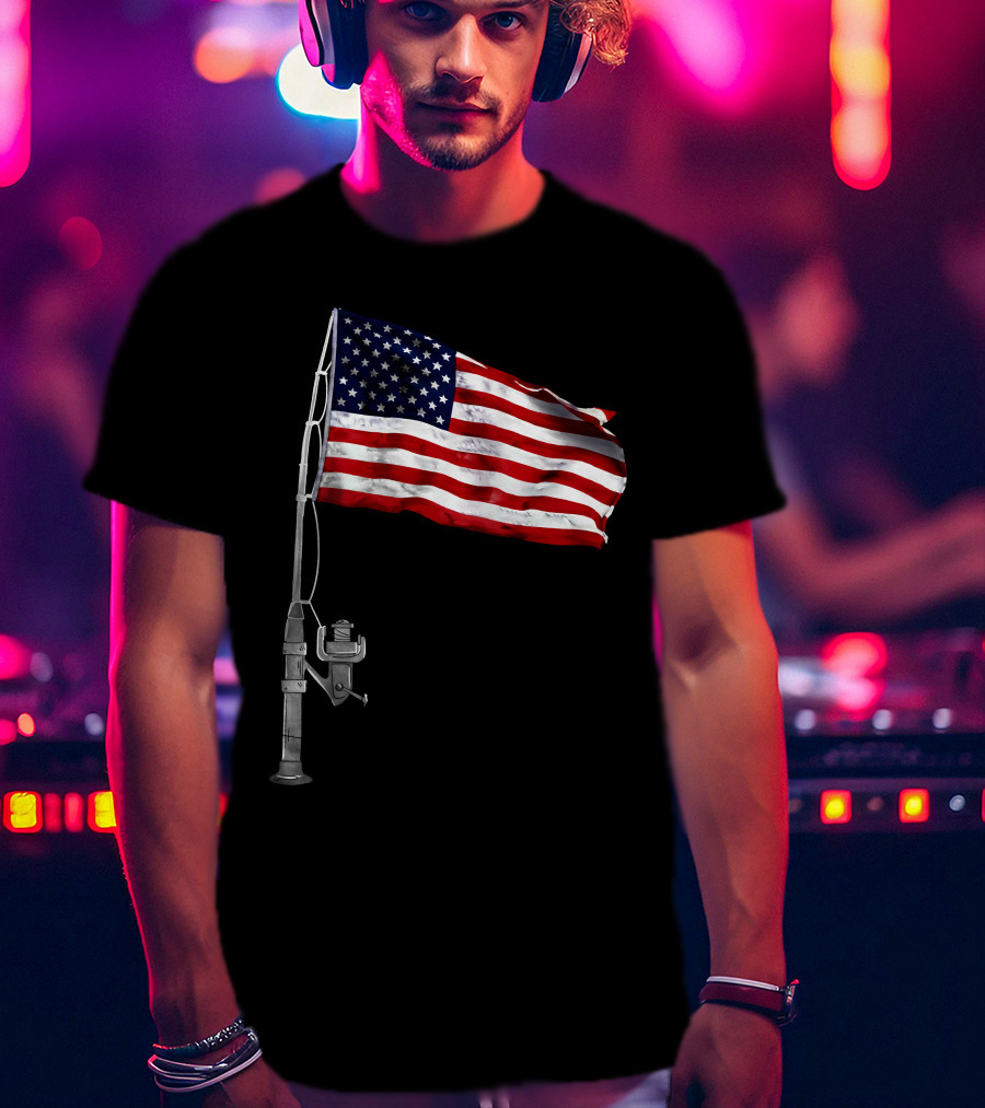 American Fishing Rod Flag Camping T-Shirt