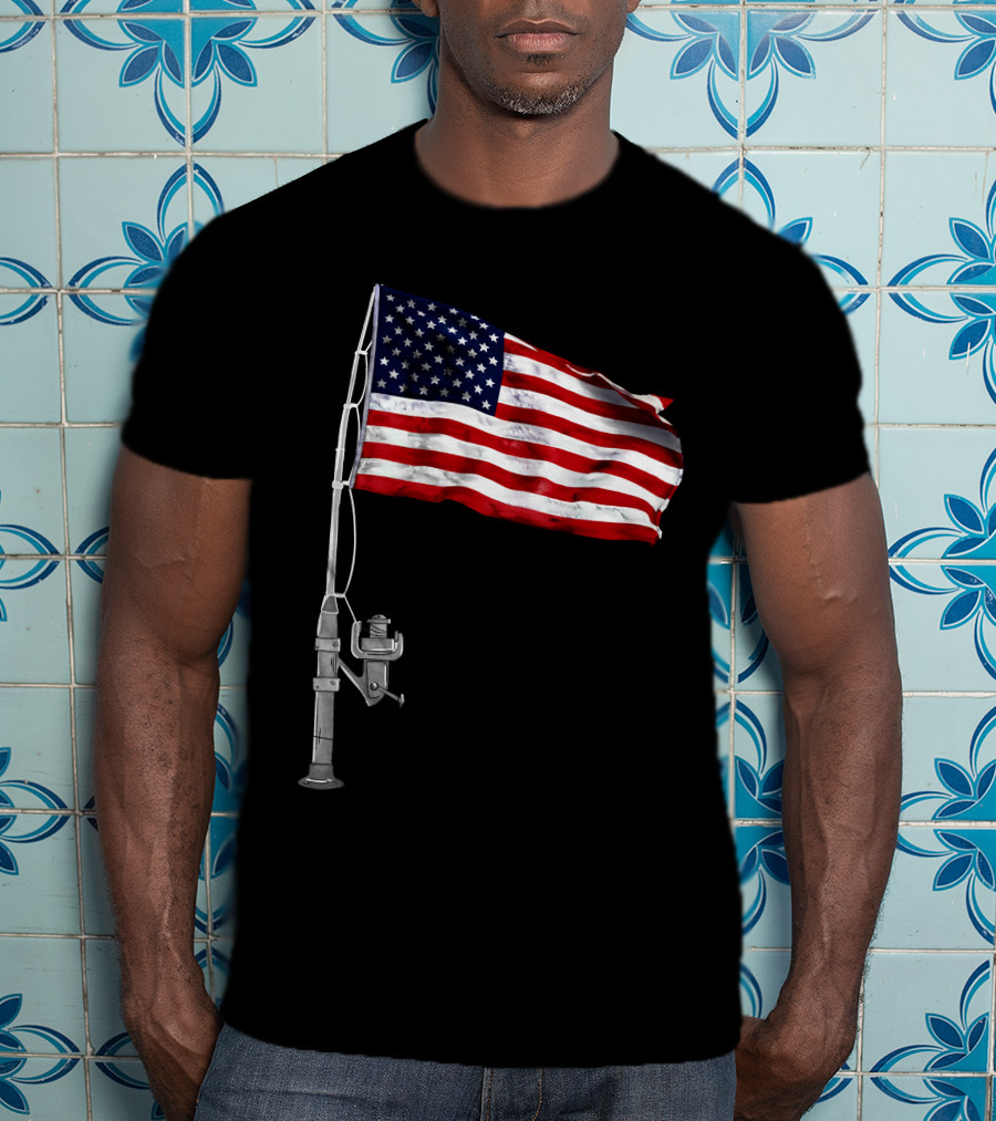 American Fishing Rod Flag Camping T-Shirt
