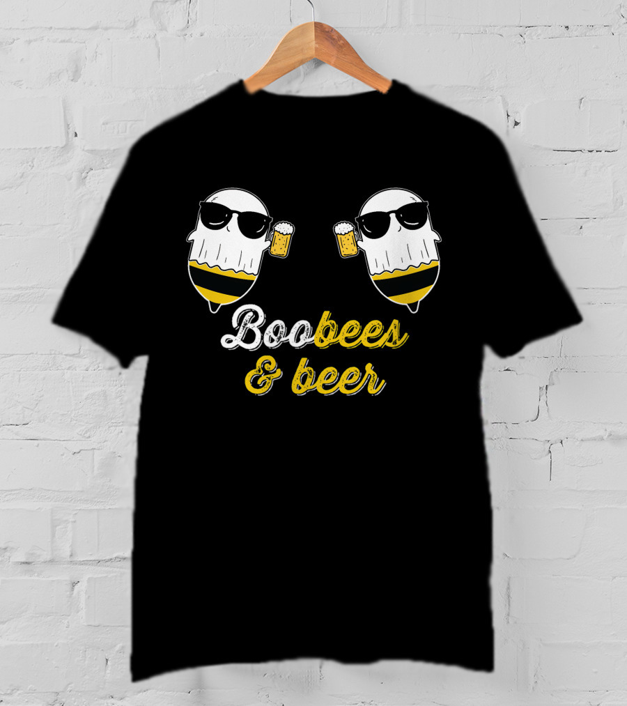 Boo Bees And Beer Halloween Costume Cute Ghost Drinking Bee T-Shirt