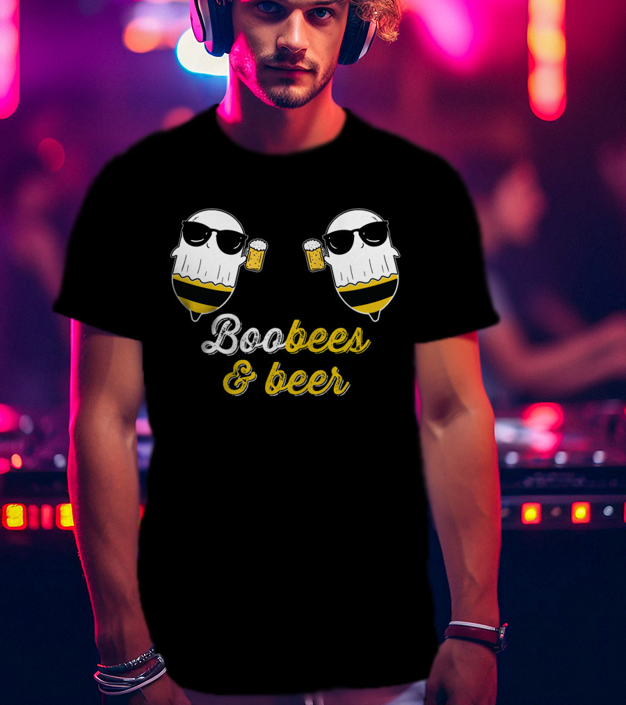 Boo Bees And Beer Halloween Costume Cute Ghost Drinking Bee T-Shirt