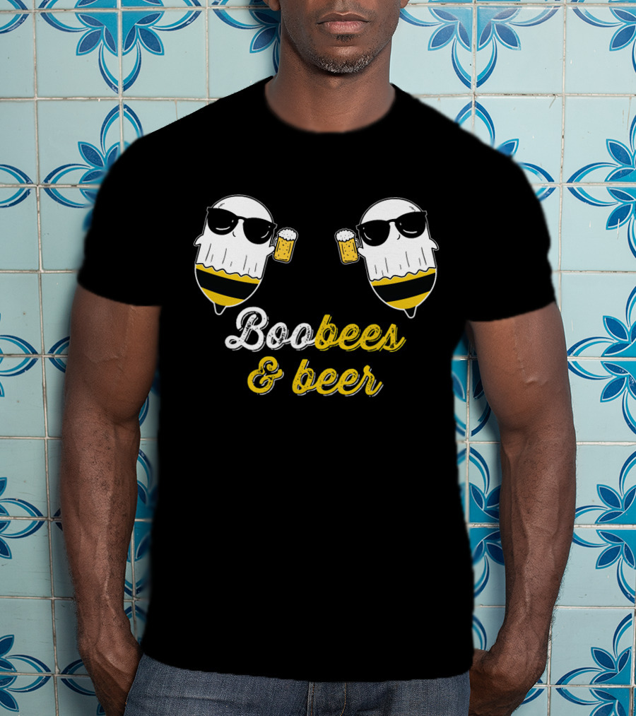 Boo Bees And Beer Halloween Costume Cute Ghost Drinking Bee T-Shirt