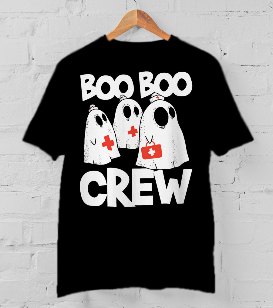 Boo Boo Crew Ghost Nurse Halloween With Medical Cross T-Shirt