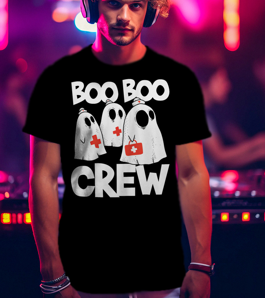Boo Boo Crew Ghost Nurse Halloween With Medical Cross T-Shirt