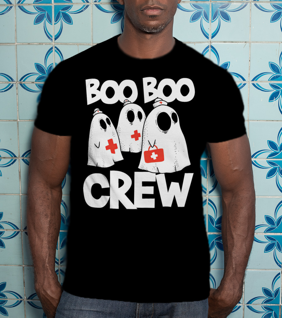 Boo Boo Crew Ghost Nurse Halloween With Medical Cross T-Shirt