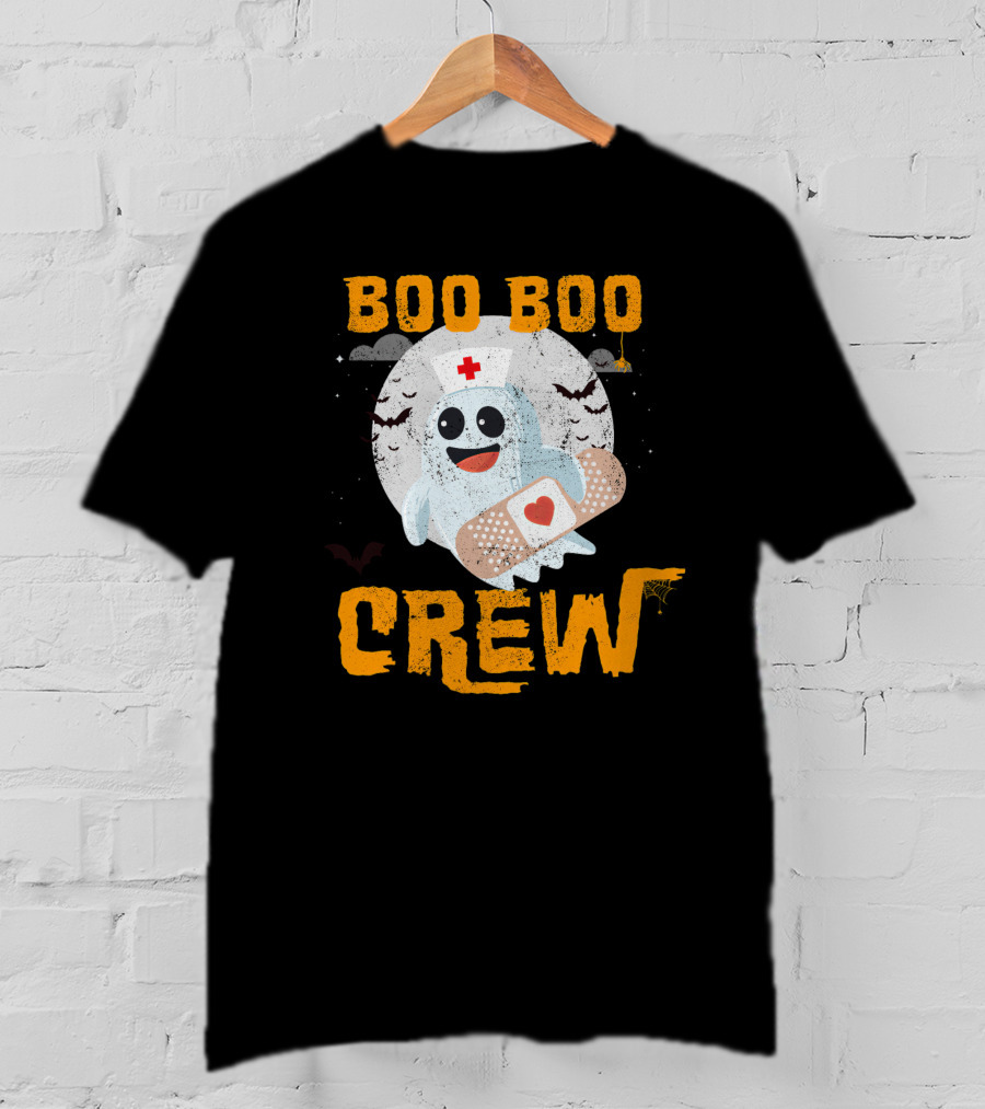 Boo Boo Crew Nurse Ghost With Bandage And Bats Moon Halloween T-Shirt