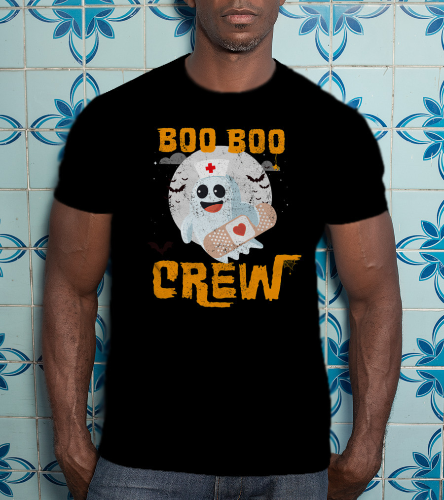 Boo Boo Crew Nurse Ghost With Bandage And Bats Moon Halloween T-Shirt