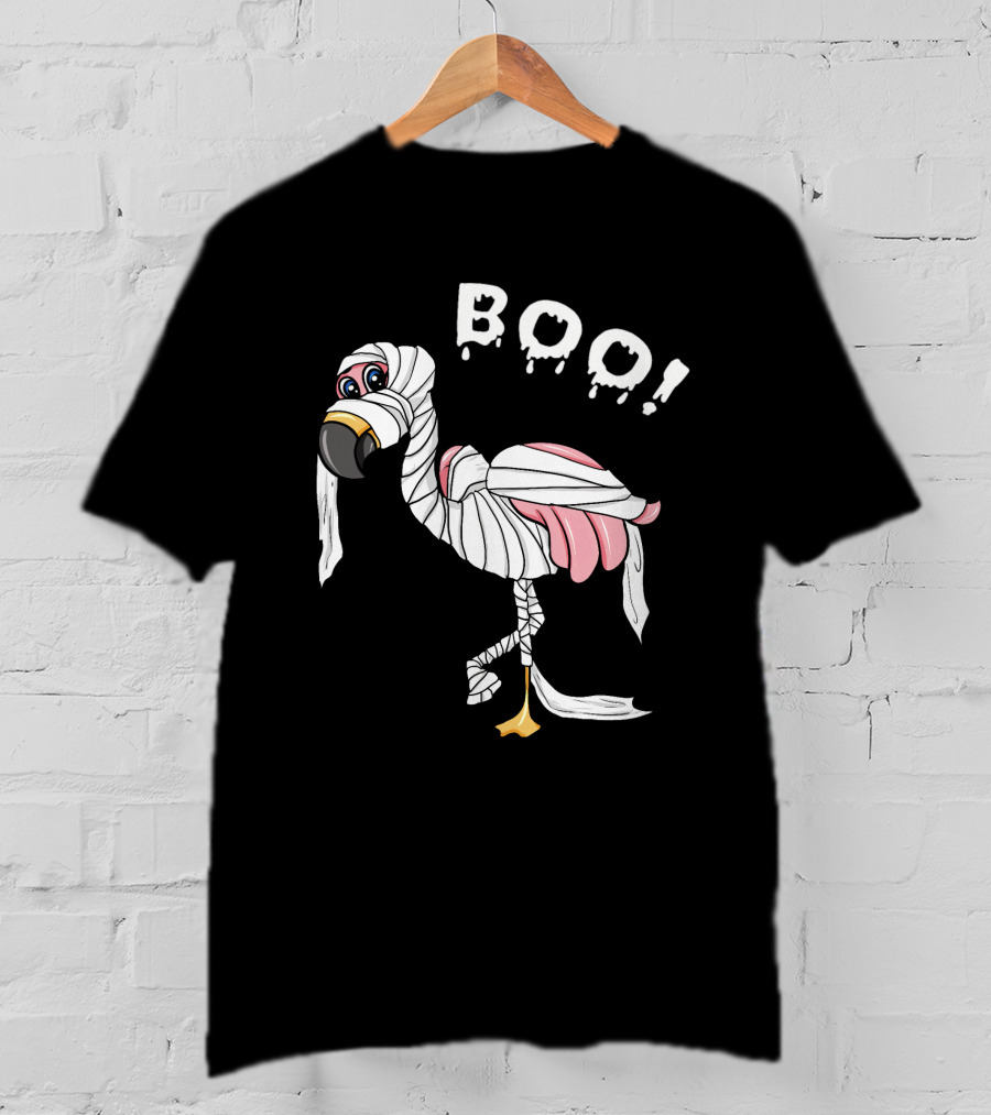 Boo Flamingo Mummy Halloween Wrap T-Shirt