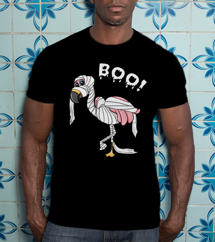 Boo Flamingo Mummy Halloween Wrap T-Shirt