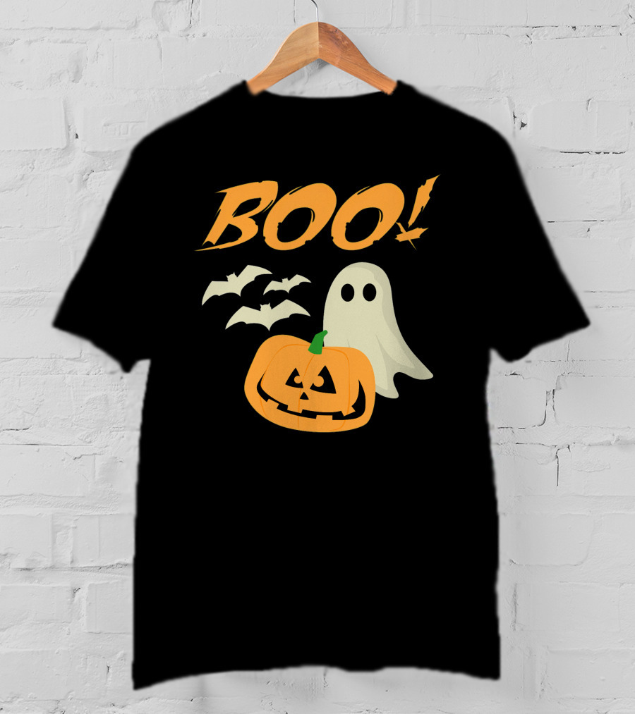 Boo Halloween Ghost Bats Jack O Lantern Spooky Scene T-Shirt