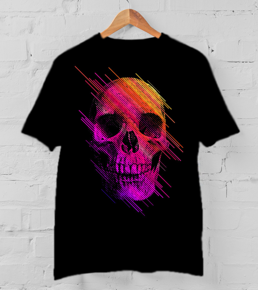 Colorful Skull Vibrant Neon Streaks T-Shirt