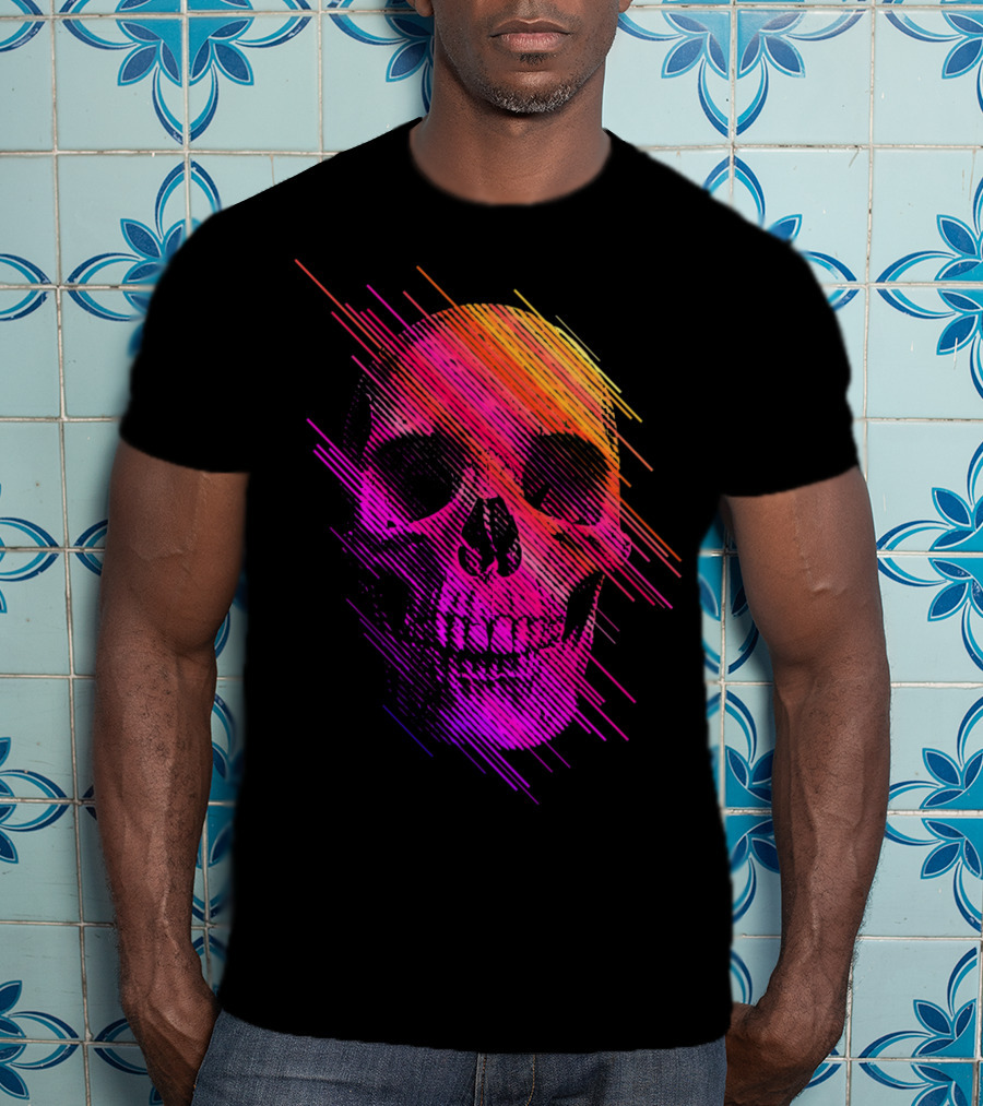 Colorful Skull Vibrant Neon Streaks T-Shirt