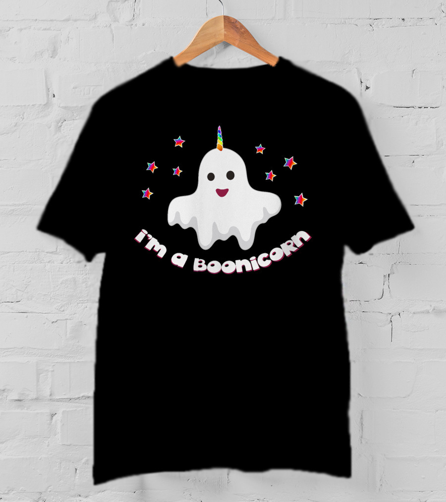 I'm A Boonicorn Funny Halloween Ghost With Rainbow Unicorn Horn And Colorful Stars T-Shirt