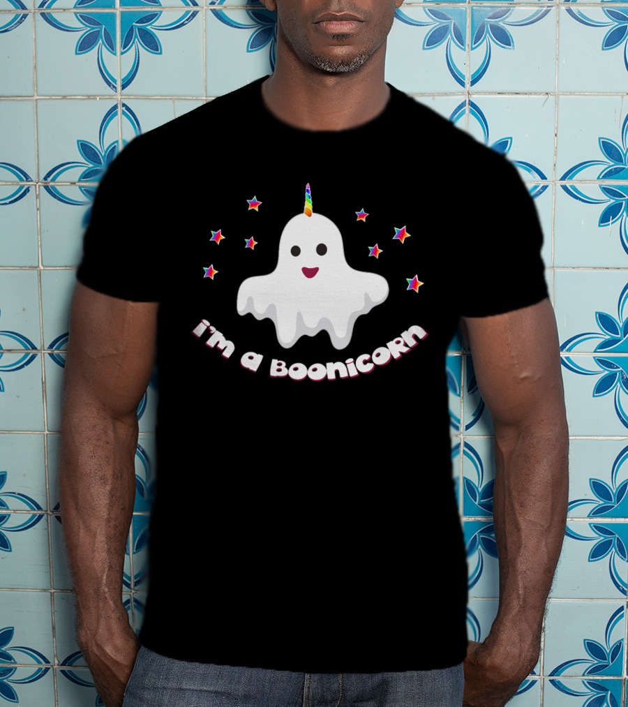 I'm A Boonicorn Funny Halloween Ghost With Rainbow Unicorn Horn And Colorful Stars T-Shirt