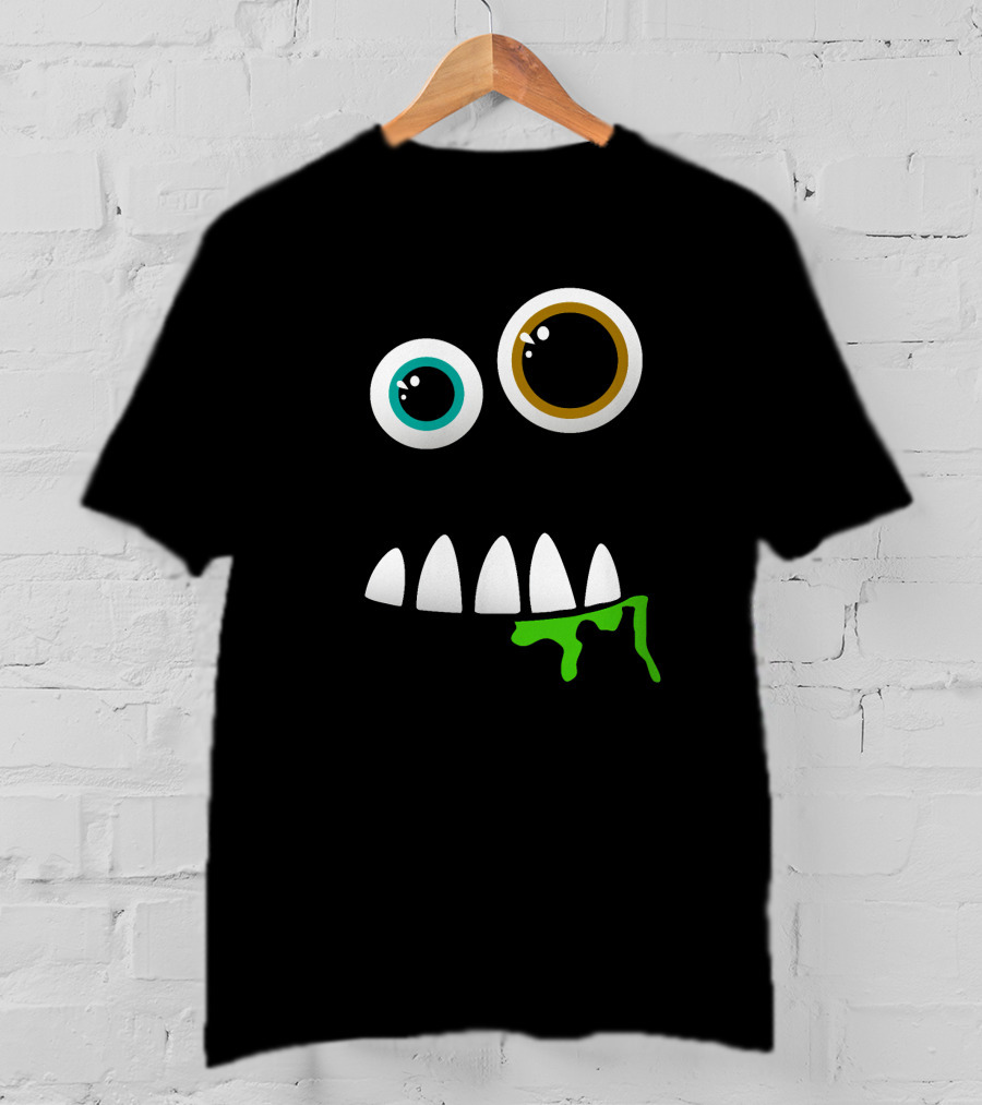 Funny Monster Face With Goofy Eyes And Drooling Green Slime T-Shirt
