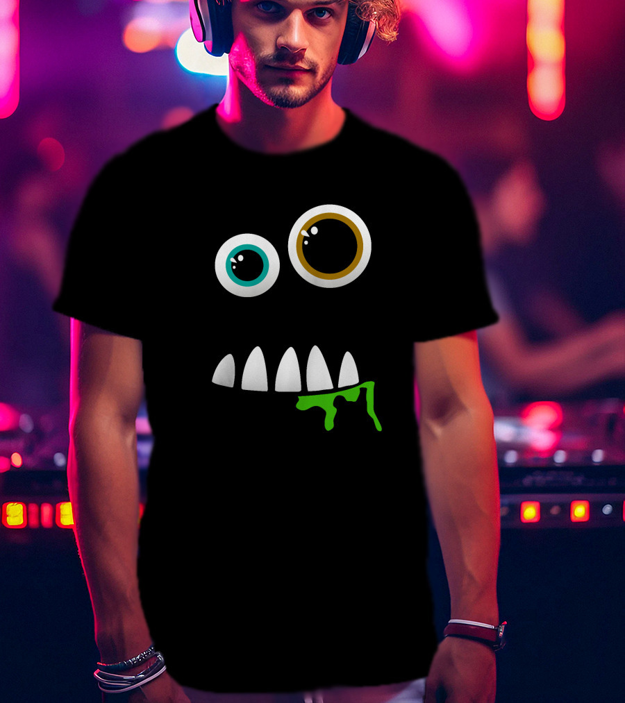 Funny Monster Face With Goofy Eyes And Drooling Green Slime T-Shirt