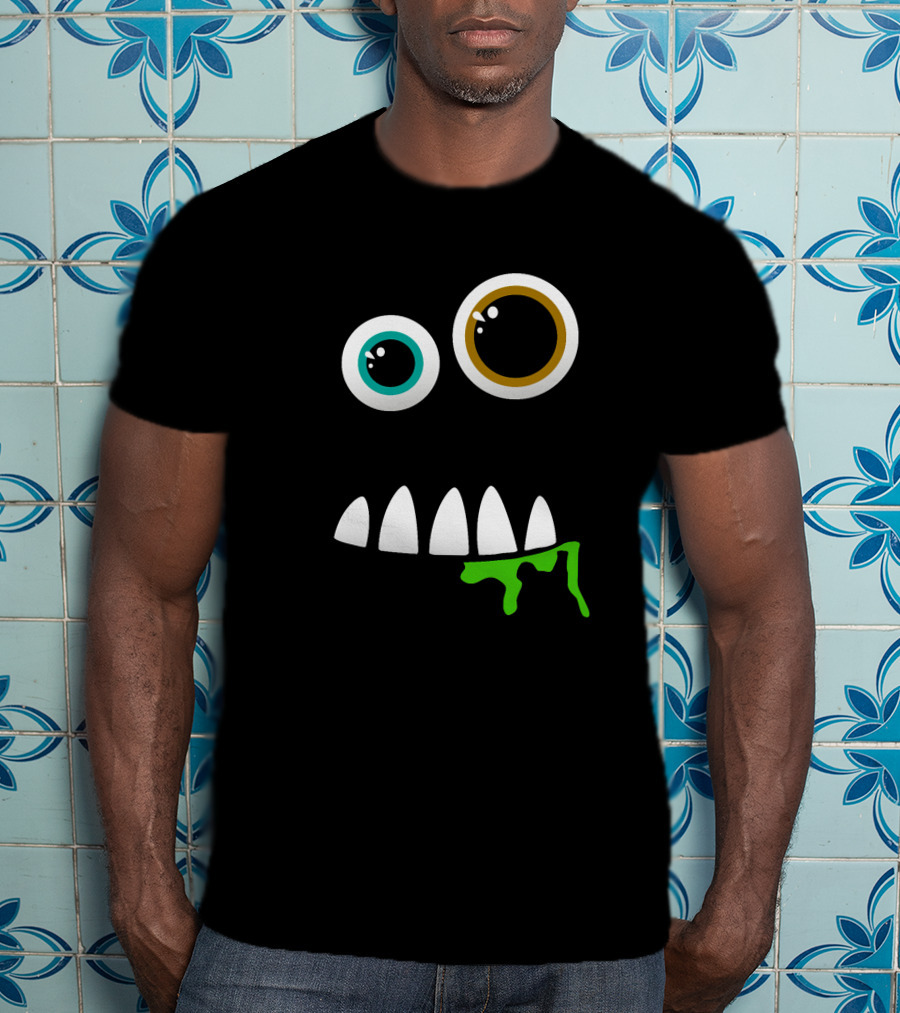 Funny Monster Face With Goofy Eyes And Drooling Green Slime T-Shirt