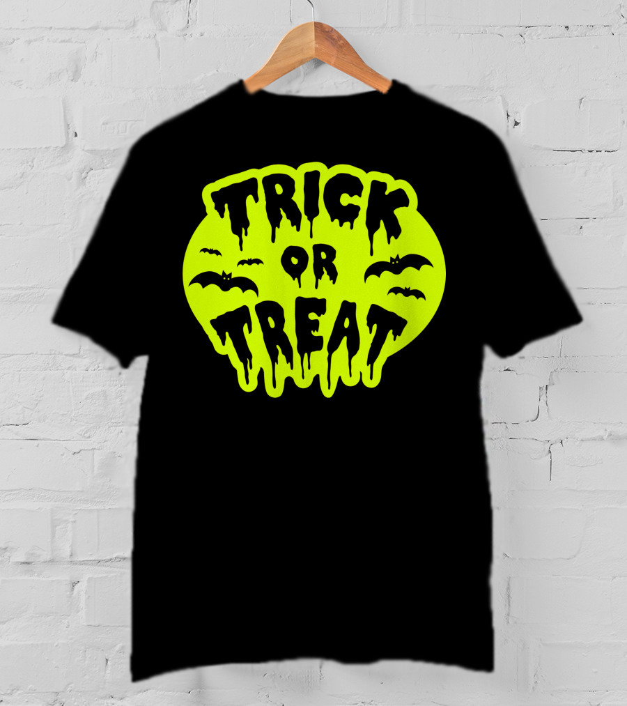 Gladditudes Trick Or Treat Dripping Font With Bats T-Shirt